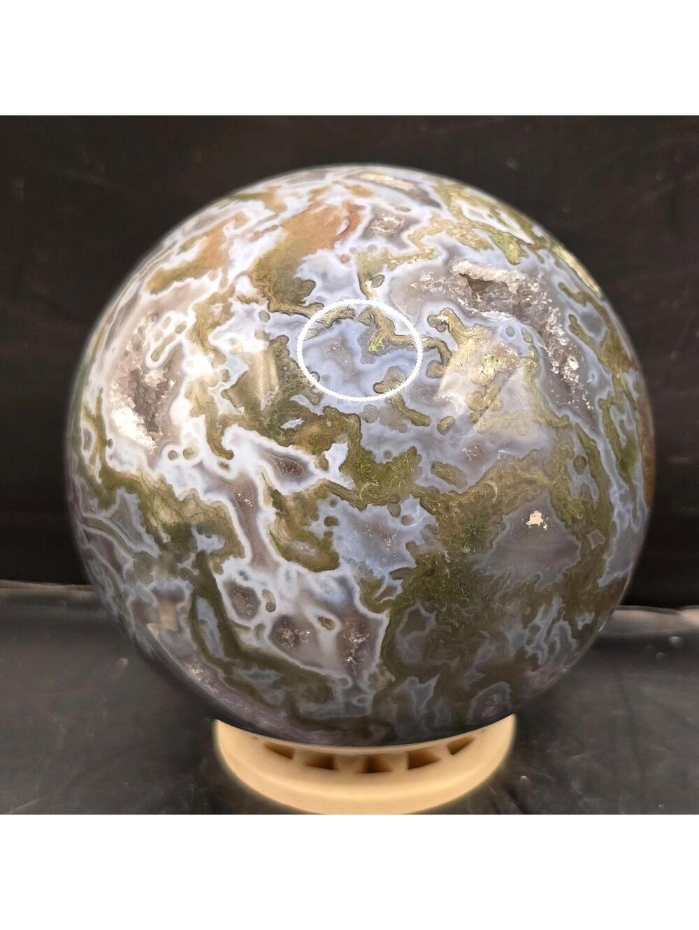 332. Moss Agate Sphere w/druzy